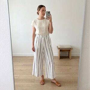 Toogood The Boxer Long 004 Striped Cotton Wide Leg Pants White Grey Size 2